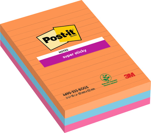 POST-IT Super Sticky Notes 152x101mm 4690-3SS-BOOS 3 farbig 3x90 Blatt