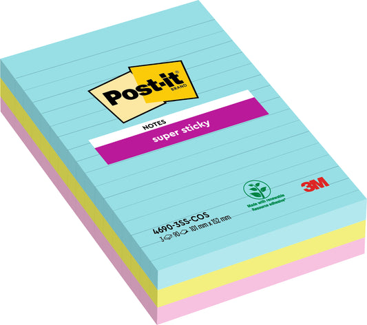 POST-IT Super Sticky Notes 152x101mm 46903SSCO Cosmic 3 Farben 3x90 Blatt