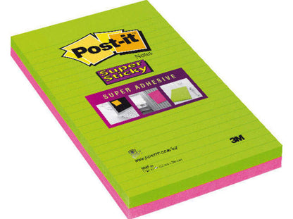 POST-IT Block Super Sticky 125x200mm 5845-SSEU grün/pink, 2x45 Blatt, liniert