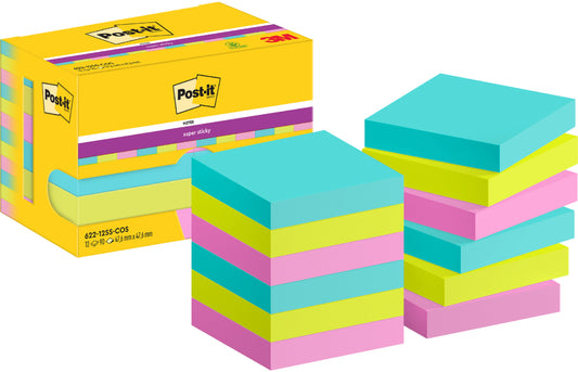 POST-IT Super Sticky Notes 47.6x47.6mm 622-12SS-COS 3-farbig 12x90 Blatt