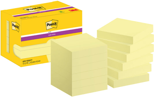POST-IT Super Sticky Notes 47.6x47.6mm 622-12SSCY Gelb 12x90 Blatt