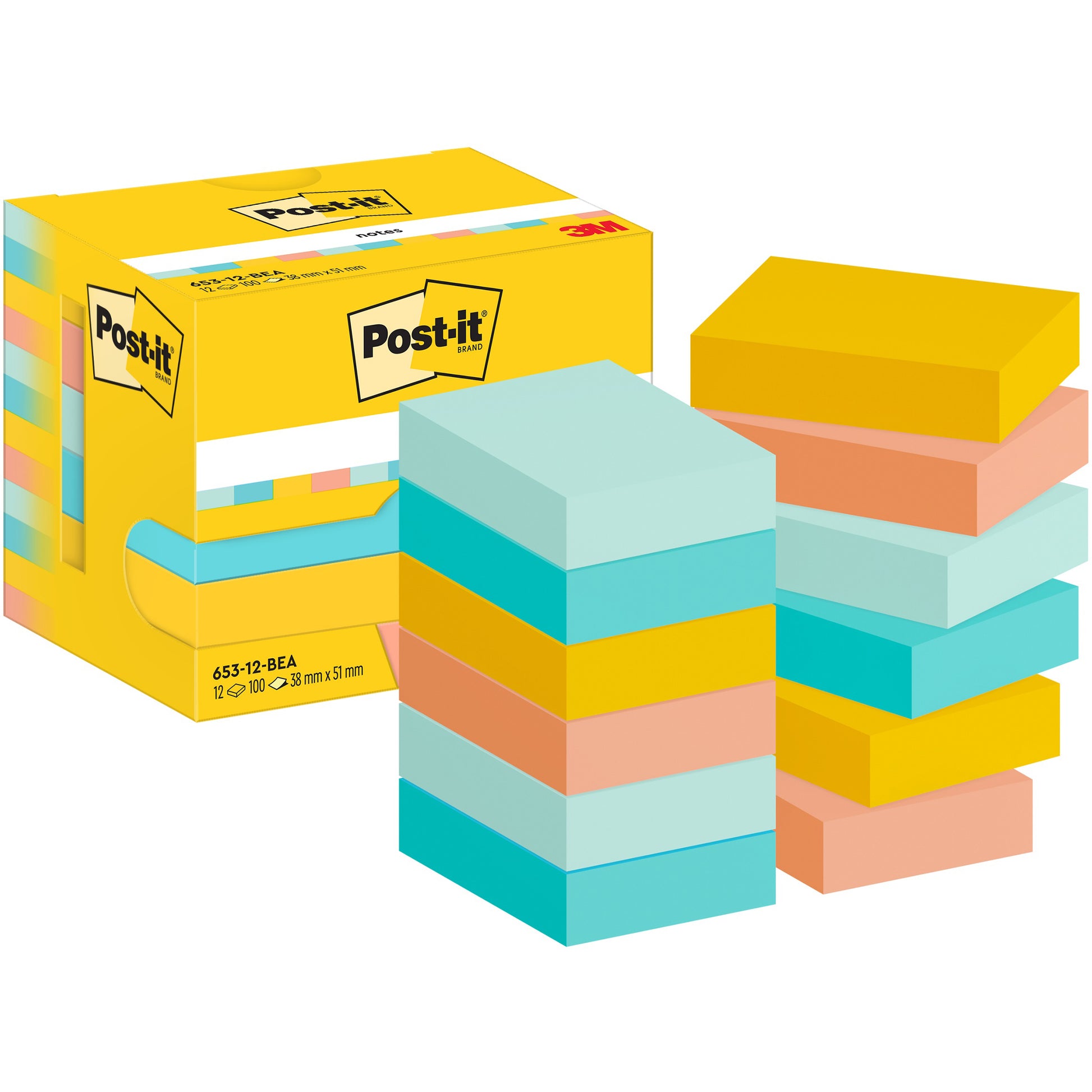 POST-IT Notes Beachside 51x38mm 653-12-BEA 4-farbig 12x100 Blatt