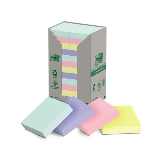 POST-IT Haftnotizen Recycling 51x38mm 653-1RPT 4-farbig, 24x100 Blatt