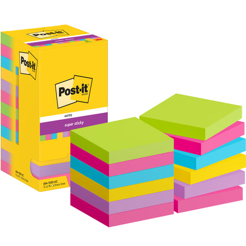 POST-IT Super Sticky Notes 76x76mm 654-12SS-UC 5-farbig 12x90 Blatt
