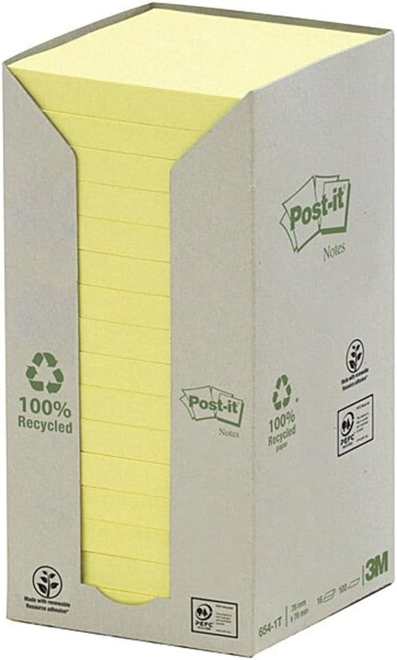 POST-IT Haftnotizen Recycling 76x76mm 654-1T gelb, 16x100 Blatt
