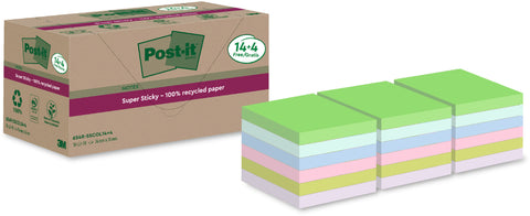 POST-IT SuperSticky Notes 76x76mm 654 RSSCOL 14+4F Recycling,assort. 18x70 Blatt