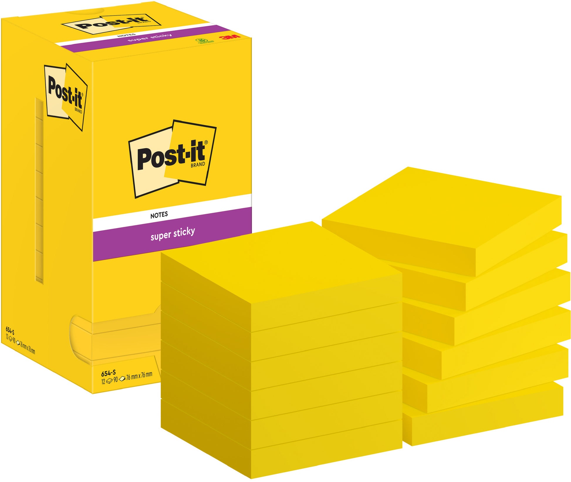 POST-IT Notes Super Sticky 76x76mm 654-S gelb 12x90 Blatt
