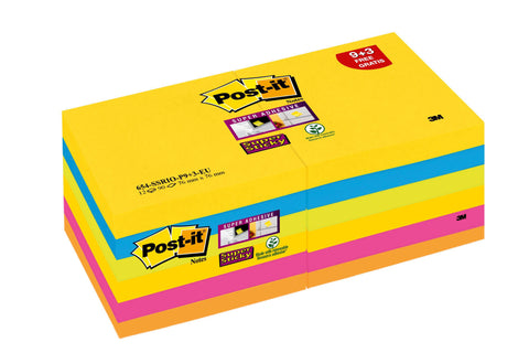 POST-IT Super Sticky Notes 76x76mm 654-SS-CARN-P8+4 Carnival 5 farben 12x90 Blatt