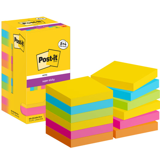 POST-IT Super Sticky Notes 76x76mm 654SSCARNP84 5-farbig 12x90 Blatt