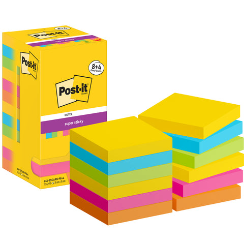 POST-IT Super Sticky Notes 76x76mm 654SSCARNP84 5-farbig 12x90 Blatt