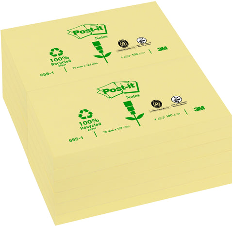POST-IT Haftnotizen Recycling 127x76mm 655-1 gelb, 100 Blatt