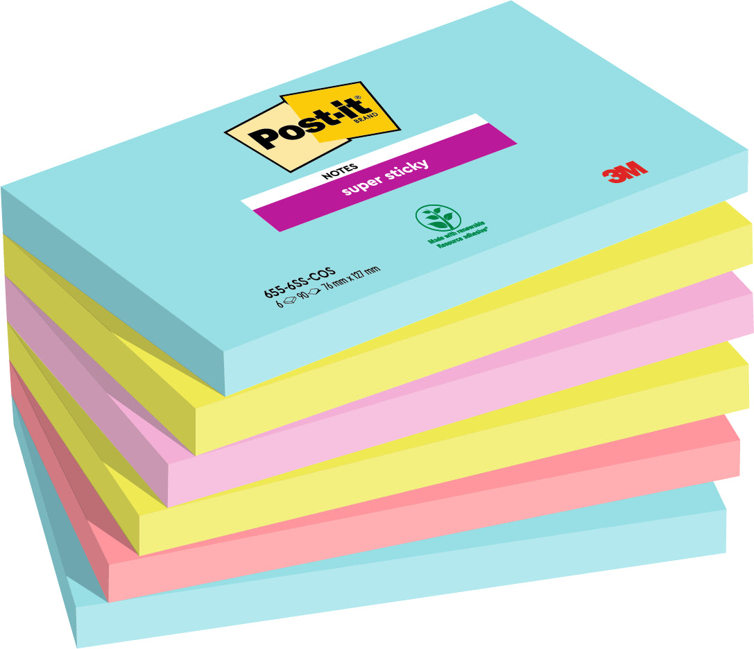 POST-IT Super Sticky Notes 127x76mm 6556SSCOS Cosmic 4 Farben 6x90 Blatt