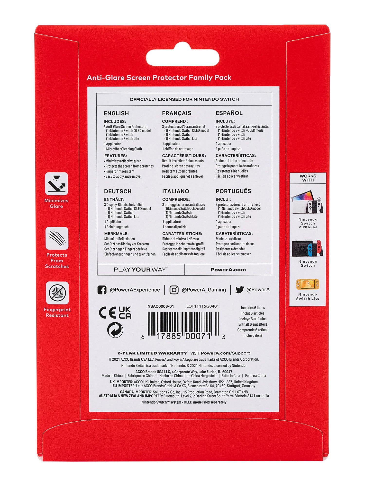 POWER A Anti-Glare Screen Protector NSAC0006-02 NSW-NSW Lite,OLED,Fam.Pak.