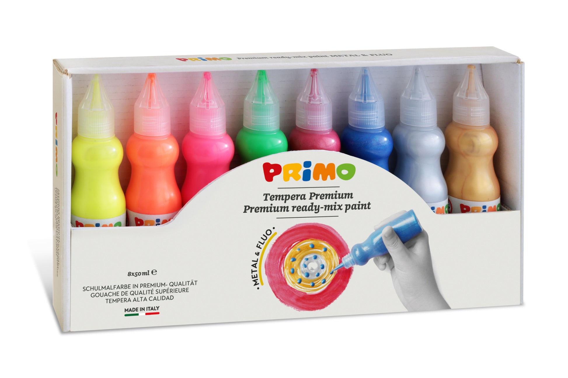 PRIMO Temperafarben 50ml 004252 Premium Met&Fluo, ass.8 Stück