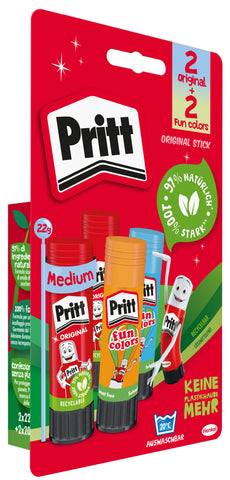 PRITT Klebestift + Fun Colors 900326 2x22g + blau, orange 2x20g