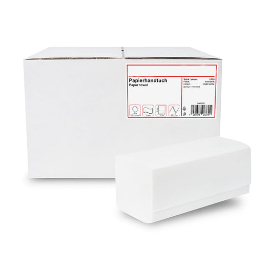 Asciugamano di carta, piegatura a V, 2-strati, bianco brillante cellulosa, 24 x 21 cm, 3200 fogli