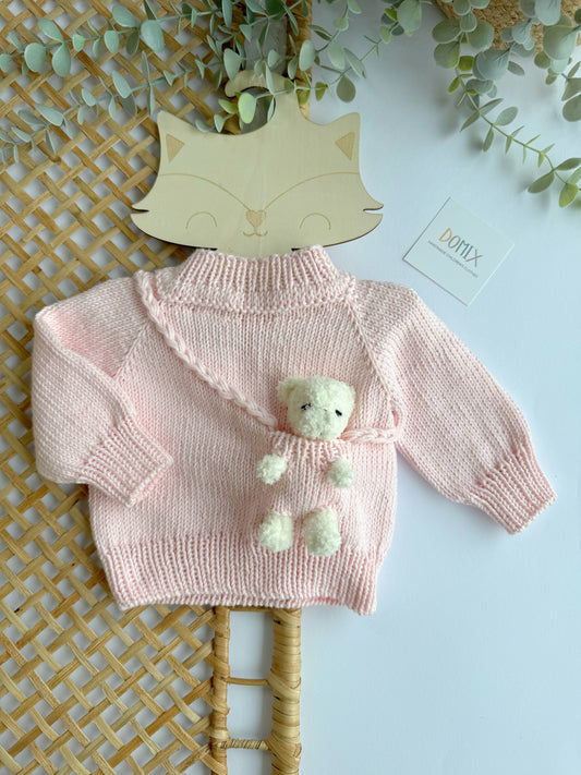 Pulle tricotee rose avec ours