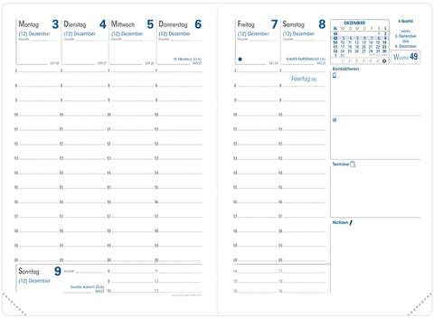 QUO-VADIS Agenda Club Tour 2025 003075Q 1W/2S schwarz DE 9x12.5cm