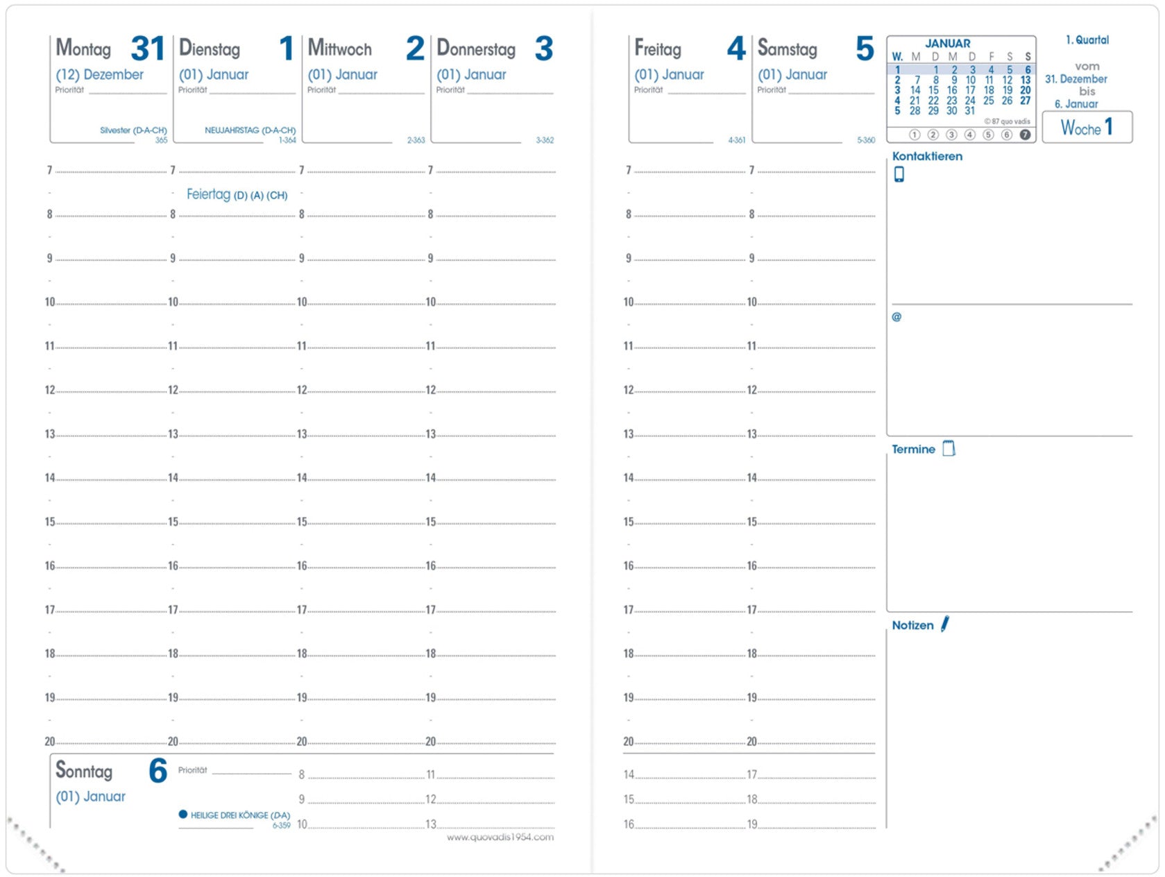 QUO-VADIS Agenda Club Geschäft 2025 004282Q 1W/2S rot DE 10x15cm