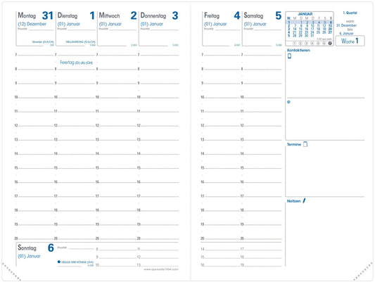 QUO-VADIS Agenda Club Geschäft 2025 004282Q 1W/2S rot DE 10x15cm
