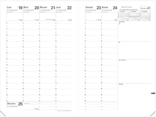 QUO-VADIS Agenda Club Ministre 2025 015101Q 1W/2S schwarz FR 16x24cm