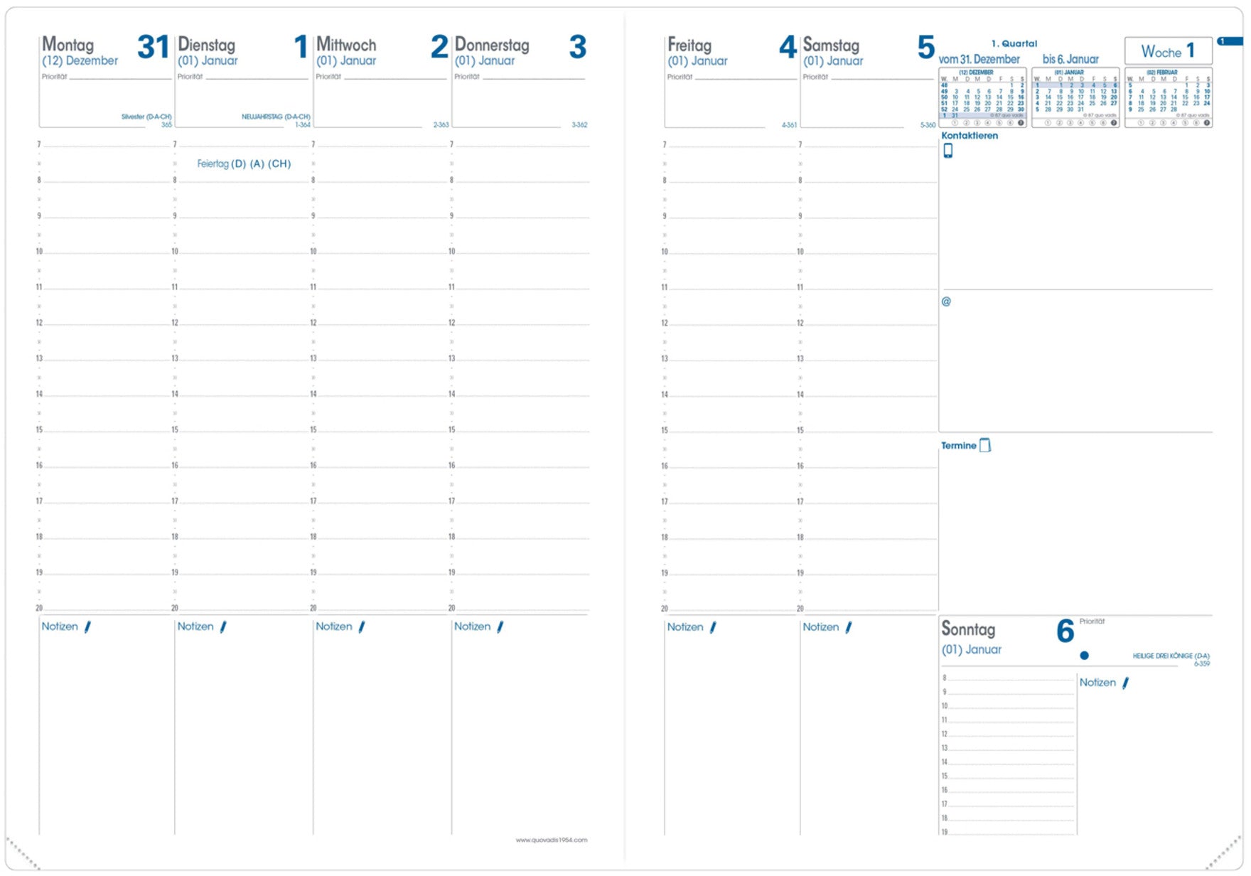QUO-VADIS Agenda Club Prenote 2025 024069Q 1W/2S schwarz DE 21x29.7cm
