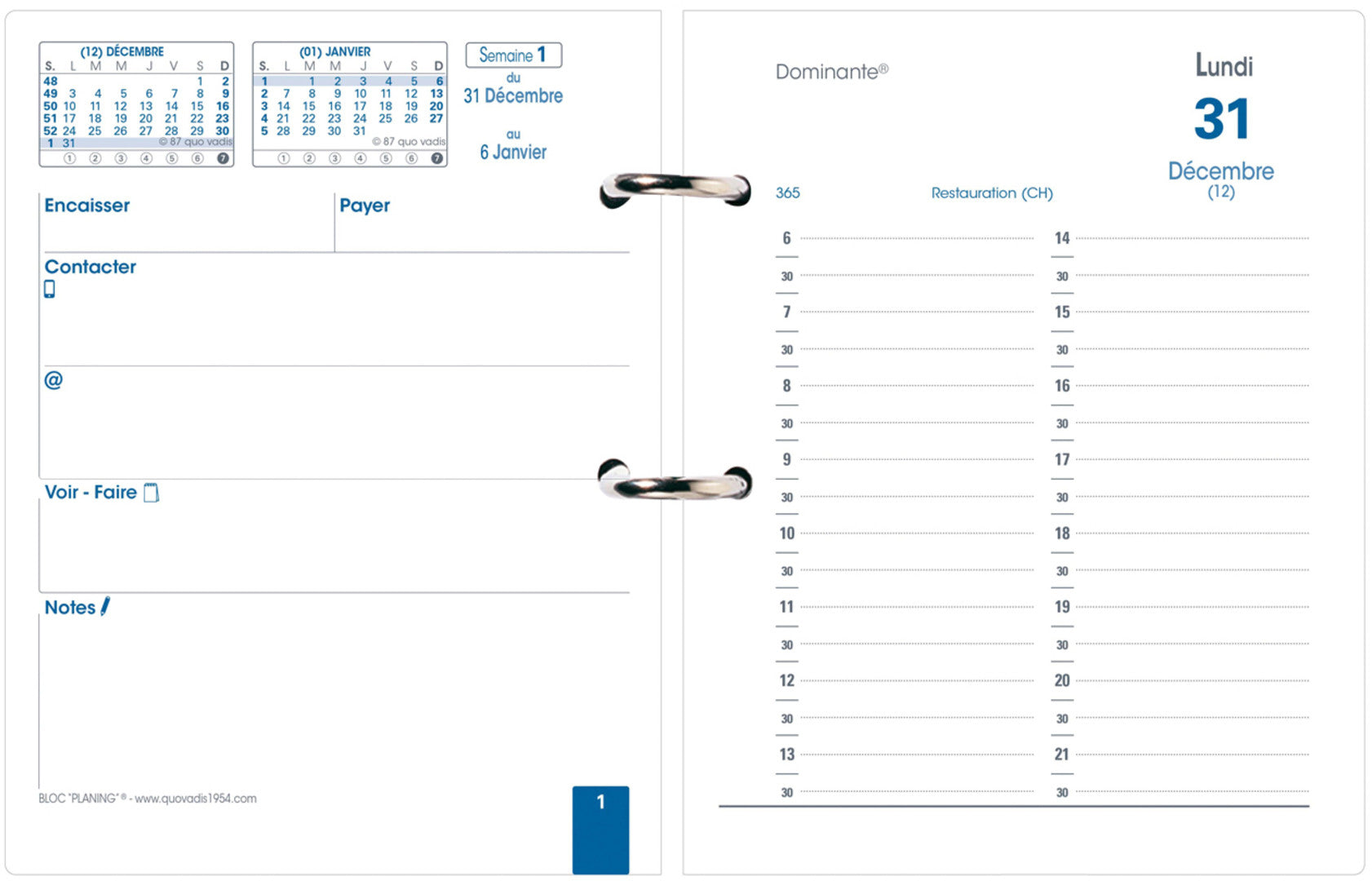 QUO-VADIS Agenda Bloc Planning 2025 032001Q 1T/1S schwarz FR 11.5x14.5cm