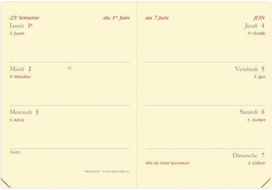 QUO-VADIS Agenda Soho Miniweek 2025 044308Q 1W/2S beige FR 7x10cm
