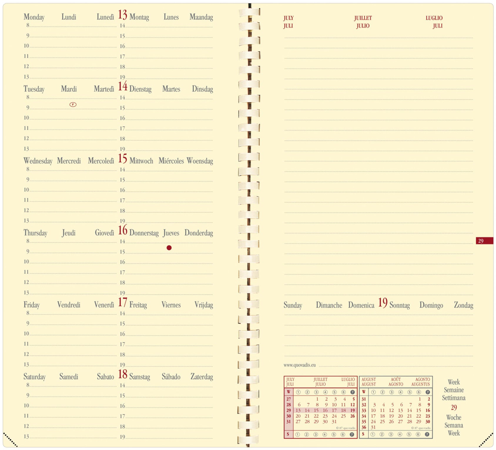 QUO-VADIS Agenda Impala Italnote 2025 219083Q 1W/2S schwarz ML 8.8x17cm