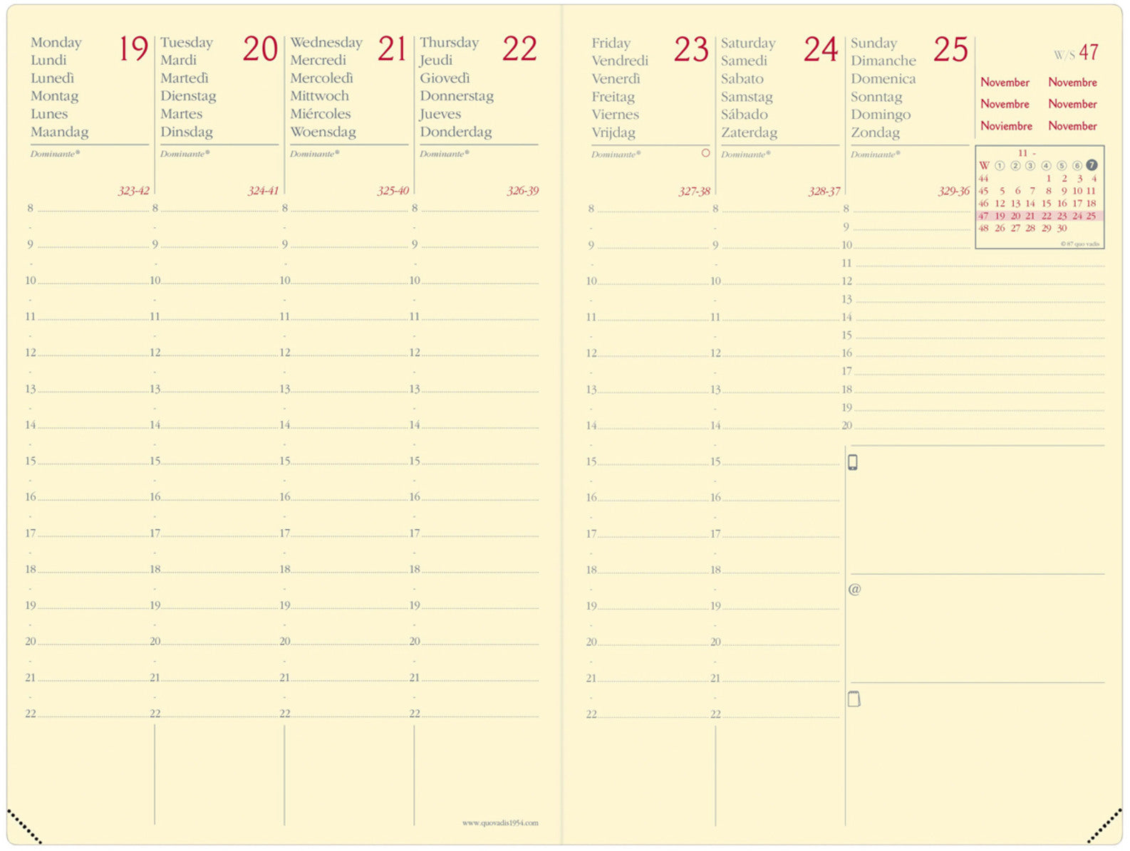 QUO-VADIS Agenda Silk Aff.Prest. 2025 2851021Q 1W/2S grün ML 10x15cm