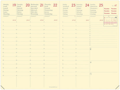 QUO-VADIS Agenda Silk Aff.Prest. 2025 285956Q 1W/2S dunkelblau 10x15cm