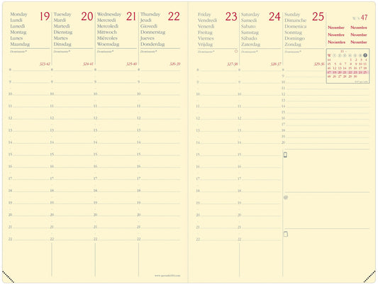 QUO-VADIS Agenda Silk Aff.Prest. 2025 285956Q 1W/2S dunkelblau 10x15cm