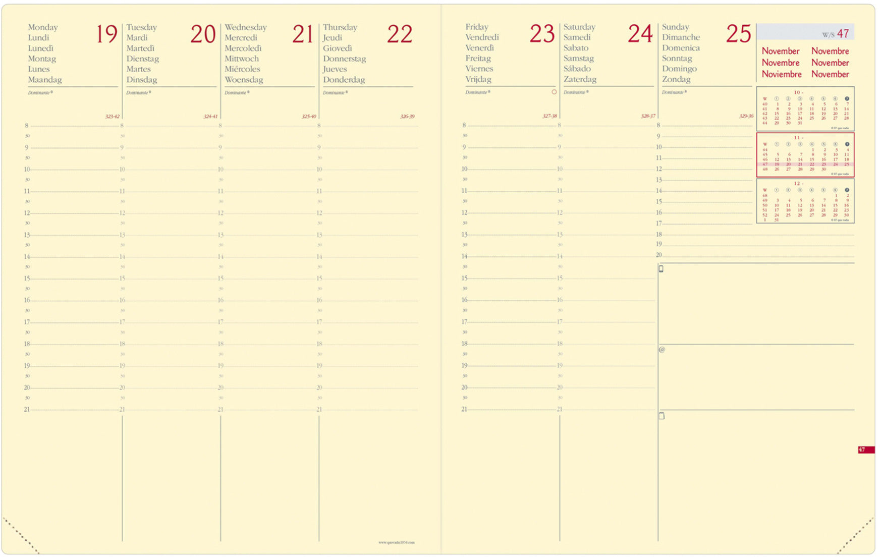 QUO-VADIS Agenda Silk Pres.Prest. 2025 287376Q 1W/2S dunkelblau ML 21x27cm