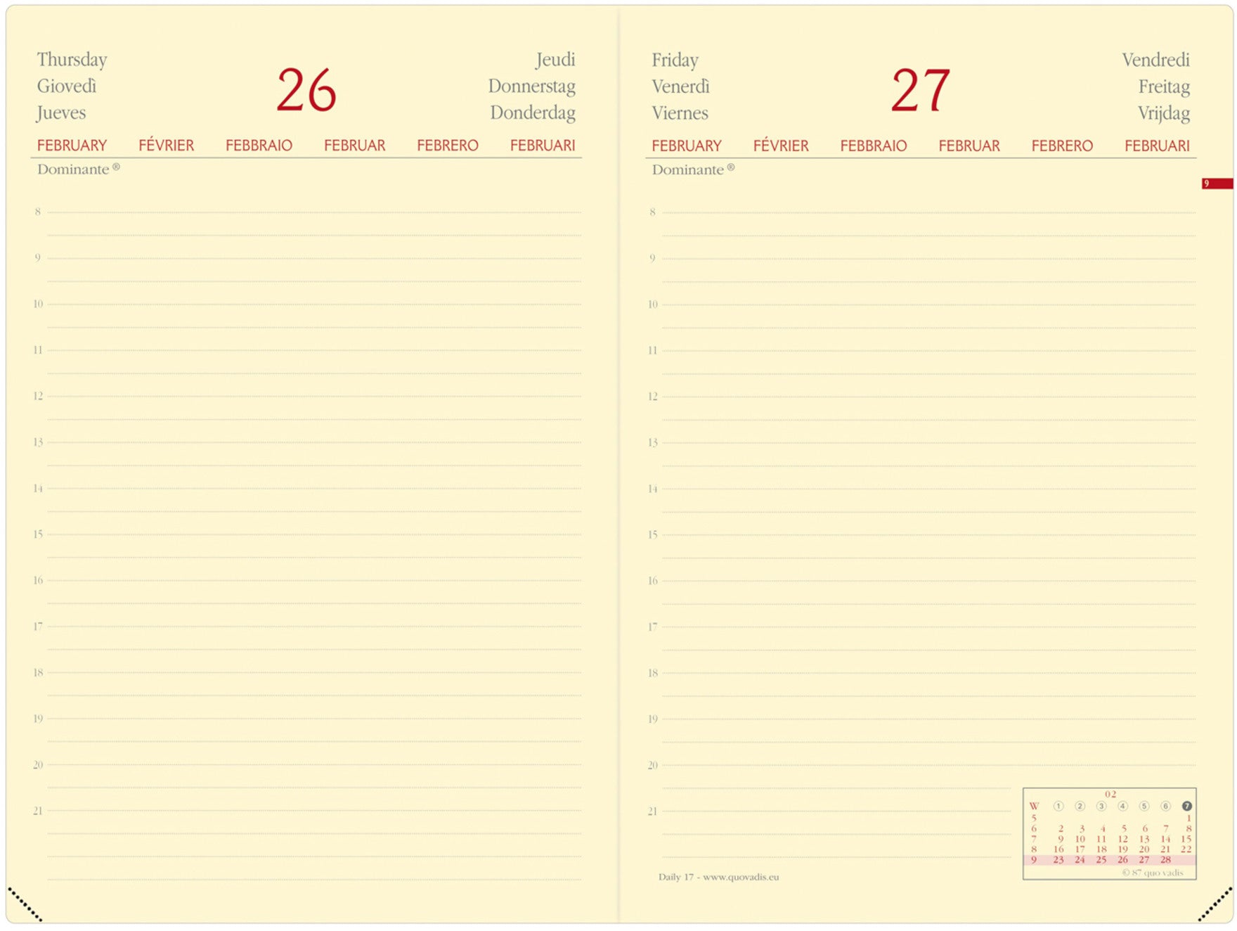 QUO-VADIS Agenda Daily 17 Pr. Silk 2025 376023Q 1T/1S türkis ML 12x17cm