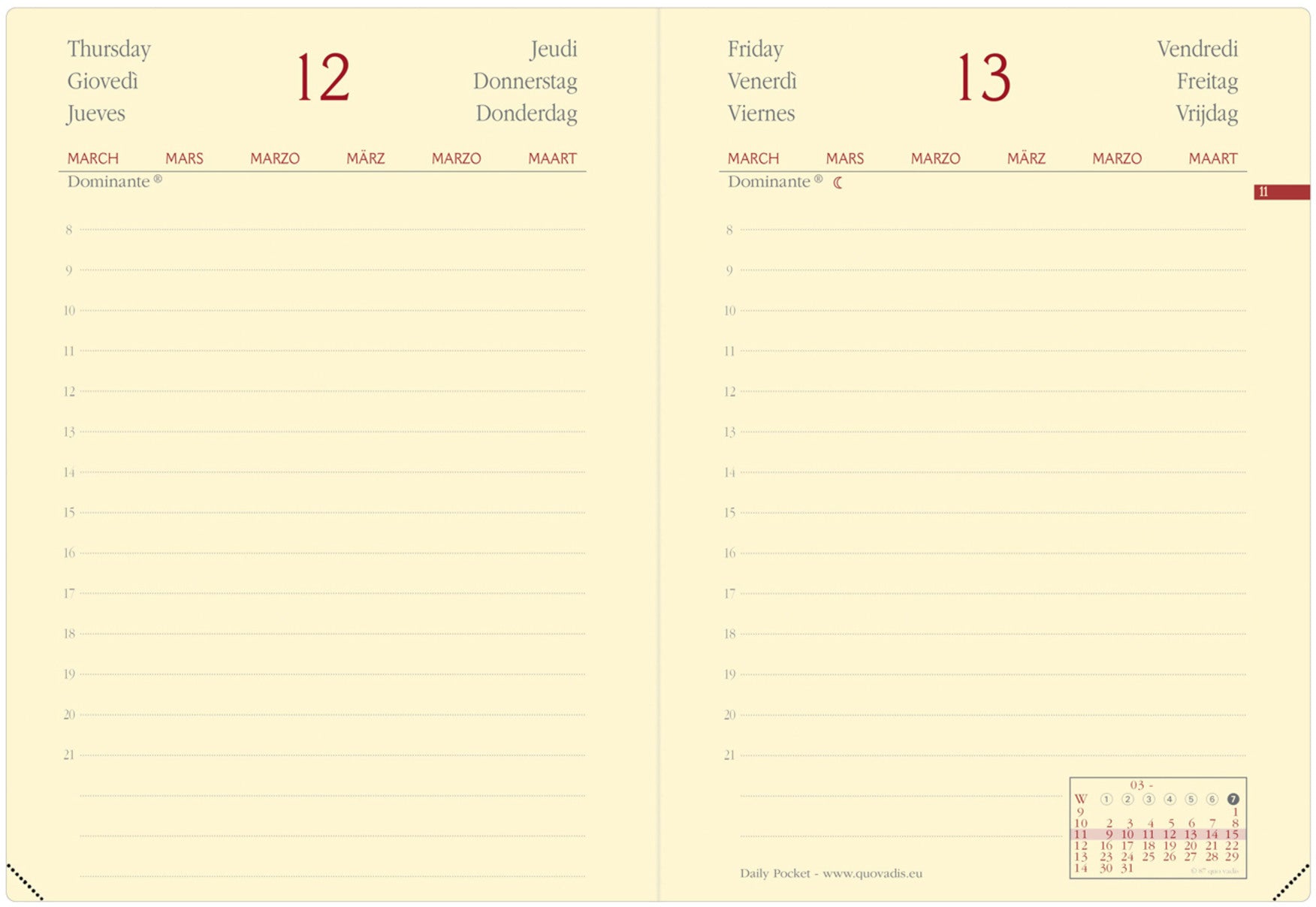 QUO-VADIS Agenda Silk DailyPocket 2025 617017Q 1T/1S bordeaux ML 8.5x13cm