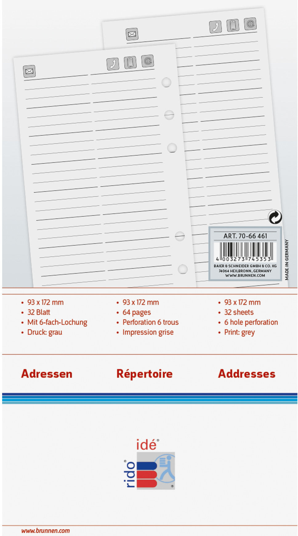 RIDOIDE Timing 2 Adressregister 7066461.25 32 Blatt 9.3x17.2cm