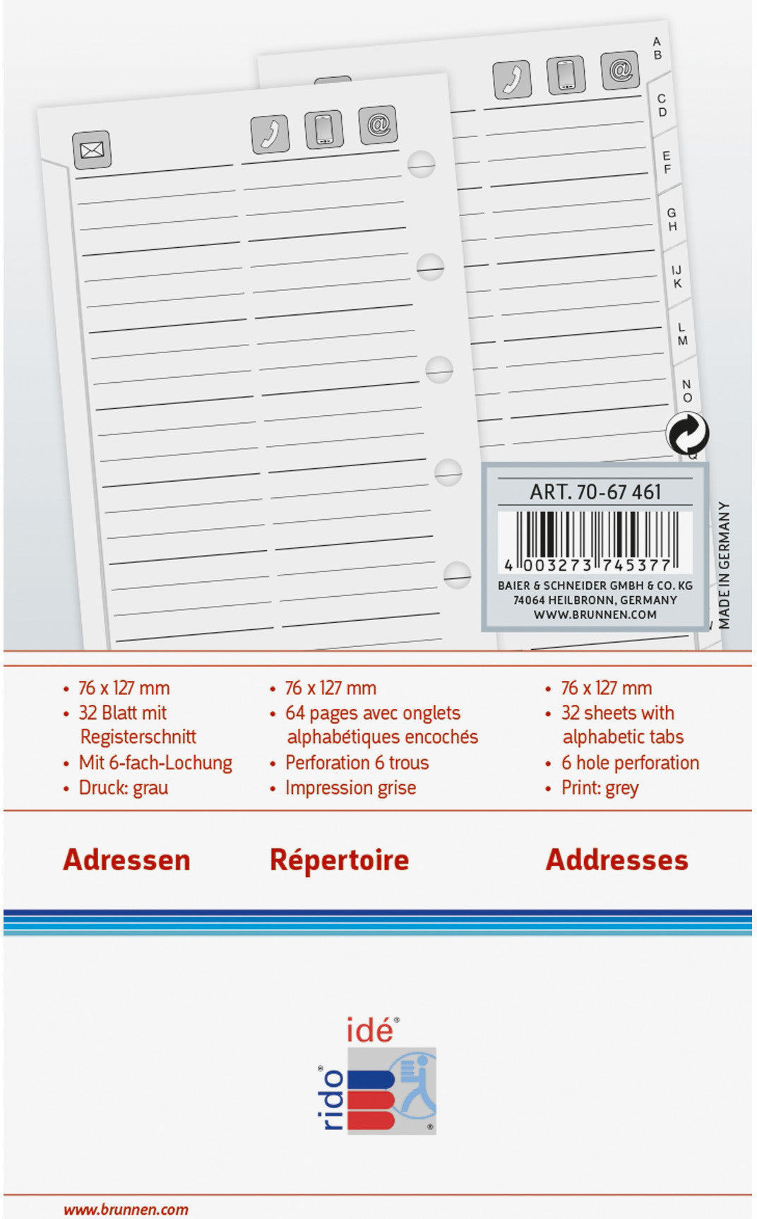 RIDOIDE Timing 3 Adressregister 7067461.25 32 Blatt 7.6x12.7cm