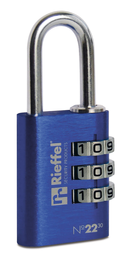 RIEFFEL SWITZERLAND Vorhängeschloss Nr. 22 27,5mm 22/30 BLAU SB blau, mit Zahlenschloss
