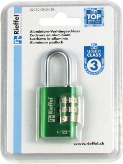 RIEFFEL SWITZERLAND Vorhängeschloss Nr. 22 27,5mm 22/30 GRÜN SB grün, mit Zahlenschloss