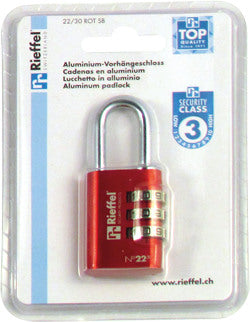 RIEFFEL SWITZERLAND Vorhängeschloss Nr. 22 27,5mm 22/30 ROT SB rot, mit Zahlenschloss