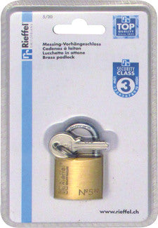 RIEFFEL SWITZERLAND Vorhängeschloss Nr.5 16,5mm 5/30 SB Messing