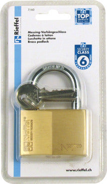 RIEFFEL SWITZERLAND Vorhängeschloss Nr.7 38mm 7/60 SB Messing