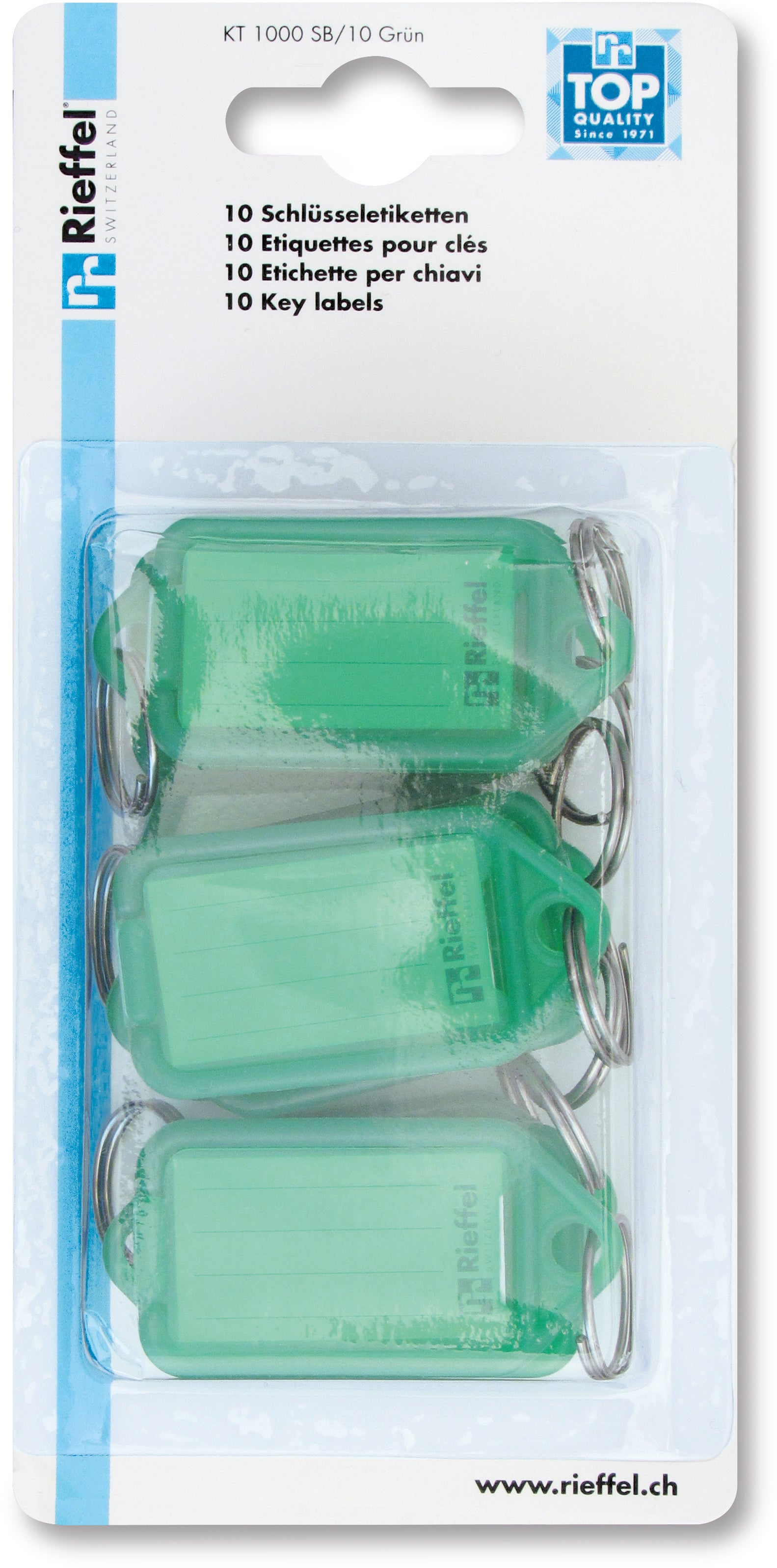 RIEFFEL SWITZERLAND Schlüsseletiketten 38x22mm KT 1000 SB/10 GRÜN vert 10 Stück