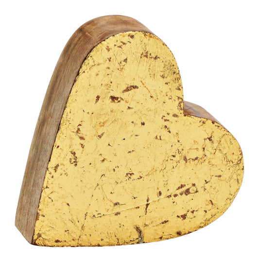 ROOST Herz aus Mangoholz 10034348 gold 14x13x4cm