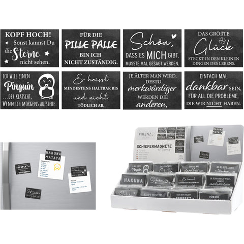 ROOST Magnete Schiefer mit Spruch 10039650 12-fach assortiert