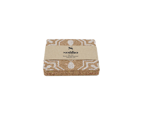soñho Cortiça Azulejo Kork Untersetzer 4er Set, 10 x 10 cm