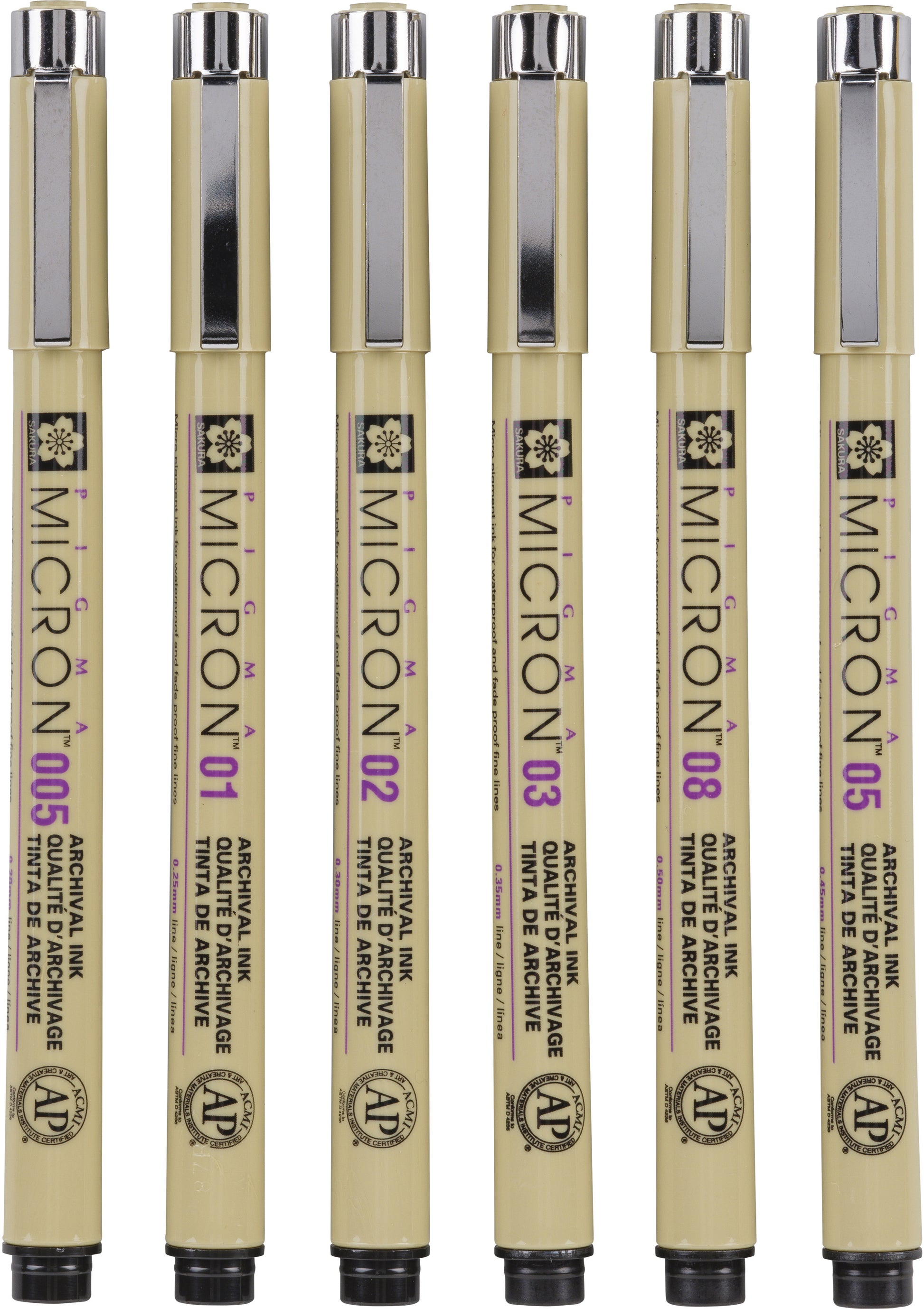 SAKURA Pigma Micron 01 Set 0.25mm POXSDK016 Basic Farben 6 Stück