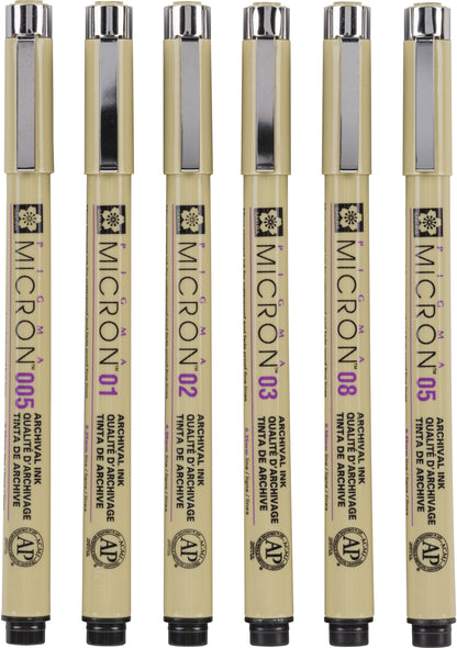 SAKURA Pigma Micron 01 Set 0.25mm POXSDK016 Basic Farben 6 Stück