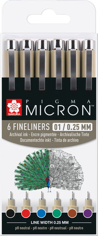 SAKURA Pigma Micron 01 Set 0.25mm POXSDK016 Basic Farben 6 Stück