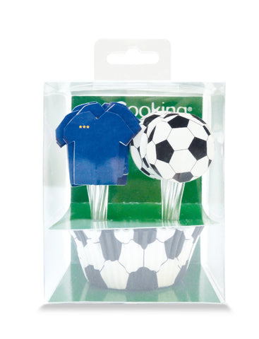 24 MUFFINFOERMCHEN + 24 CAKE TOPPERS FUSSBALL